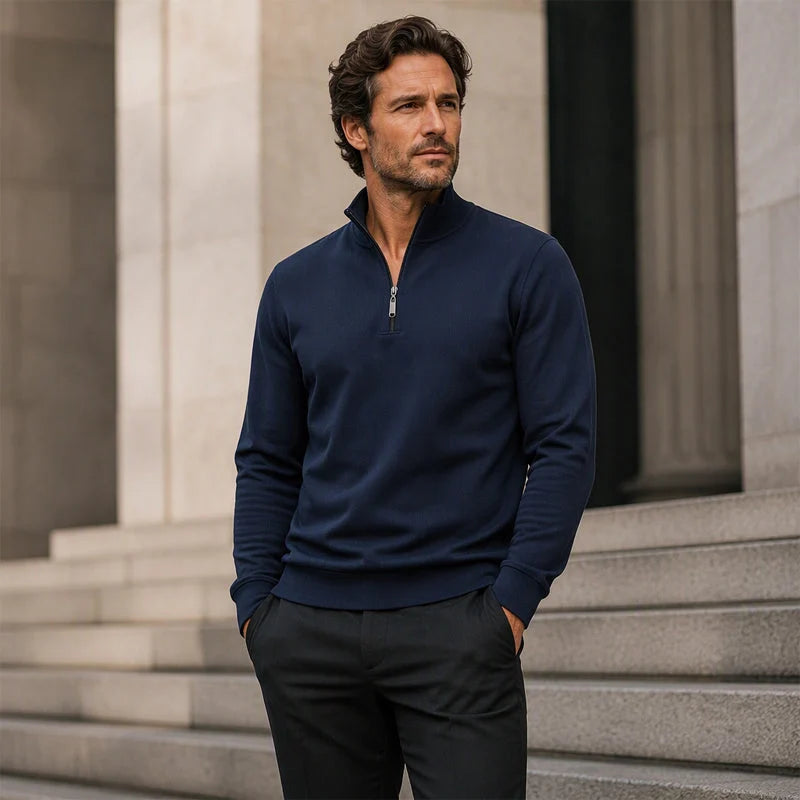 🧶Ribbed Texture, Minimalist Style🧥 Men's Half-Zip Ribbed Sweatshirt – Knit Texture, Soft & Warm ✨