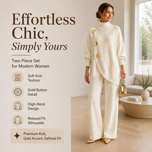 🧶 Cozy Turtleneck, Flattering Wide-Leg Style | Women's 2-Piece Knit Set