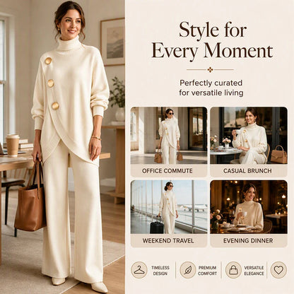 🧶 Cozy Turtleneck, Flattering Wide-Leg Style | Women's 2-Piece Knit Set