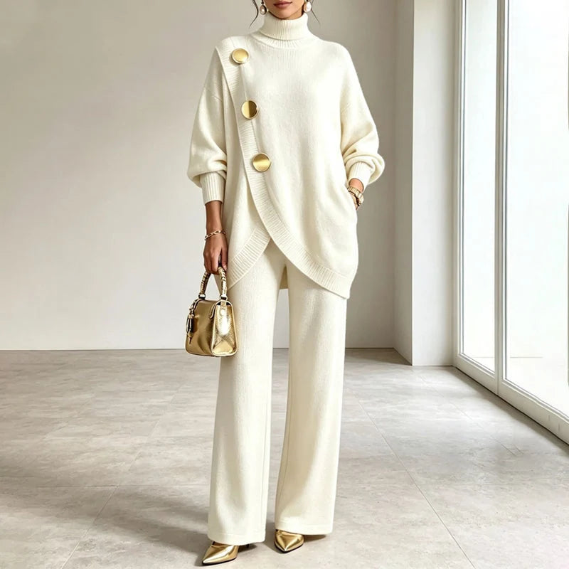 🧶 Cozy Turtleneck, Flattering Wide-Leg Style | Women's 2-Piece Knit Set