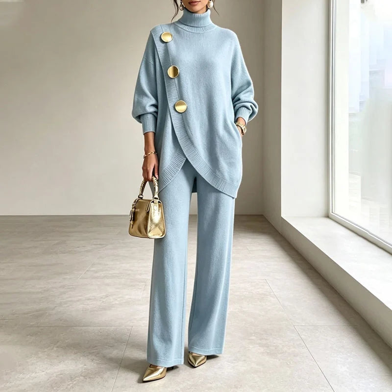 🧶 Cozy Turtleneck, Flattering Wide-Leg Style | Women's 2-Piece Knit Set