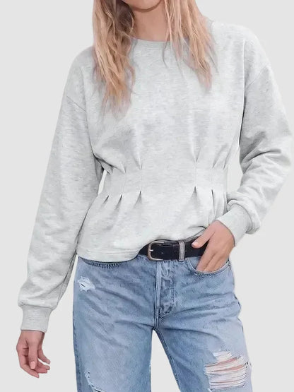 🎀Womens Crew Neck Drop Shoulder Cinched Waist Fall Top
