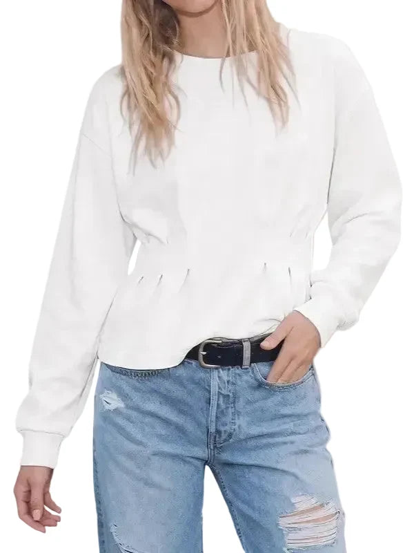 🎀Womens Crew Neck Drop Shoulder Cinched Waist Fall Top