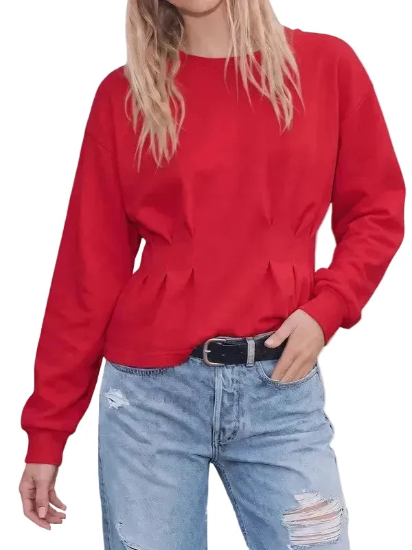 🎀Womens Crew Neck Drop Shoulder Cinched Waist Fall Top