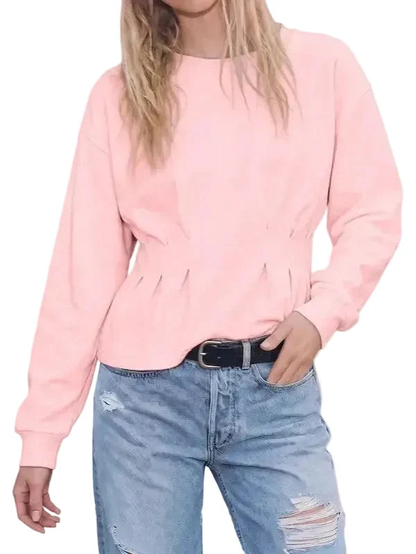 🎀Womens Crew Neck Drop Shoulder Cinched Waist Fall Top
