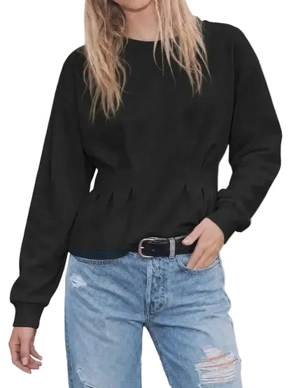 🎀Womens Crew Neck Drop Shoulder Cinched Waist Fall Top