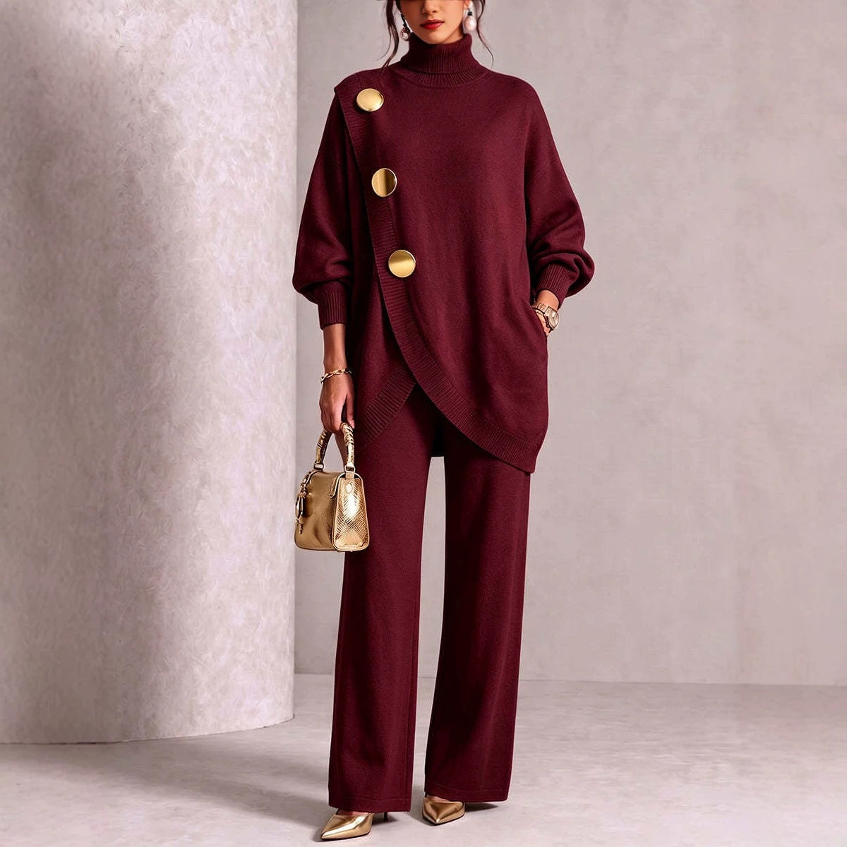🧶 Cozy Turtleneck, Flattering Wide-Leg Style | Women's 2-Piece Knit Set