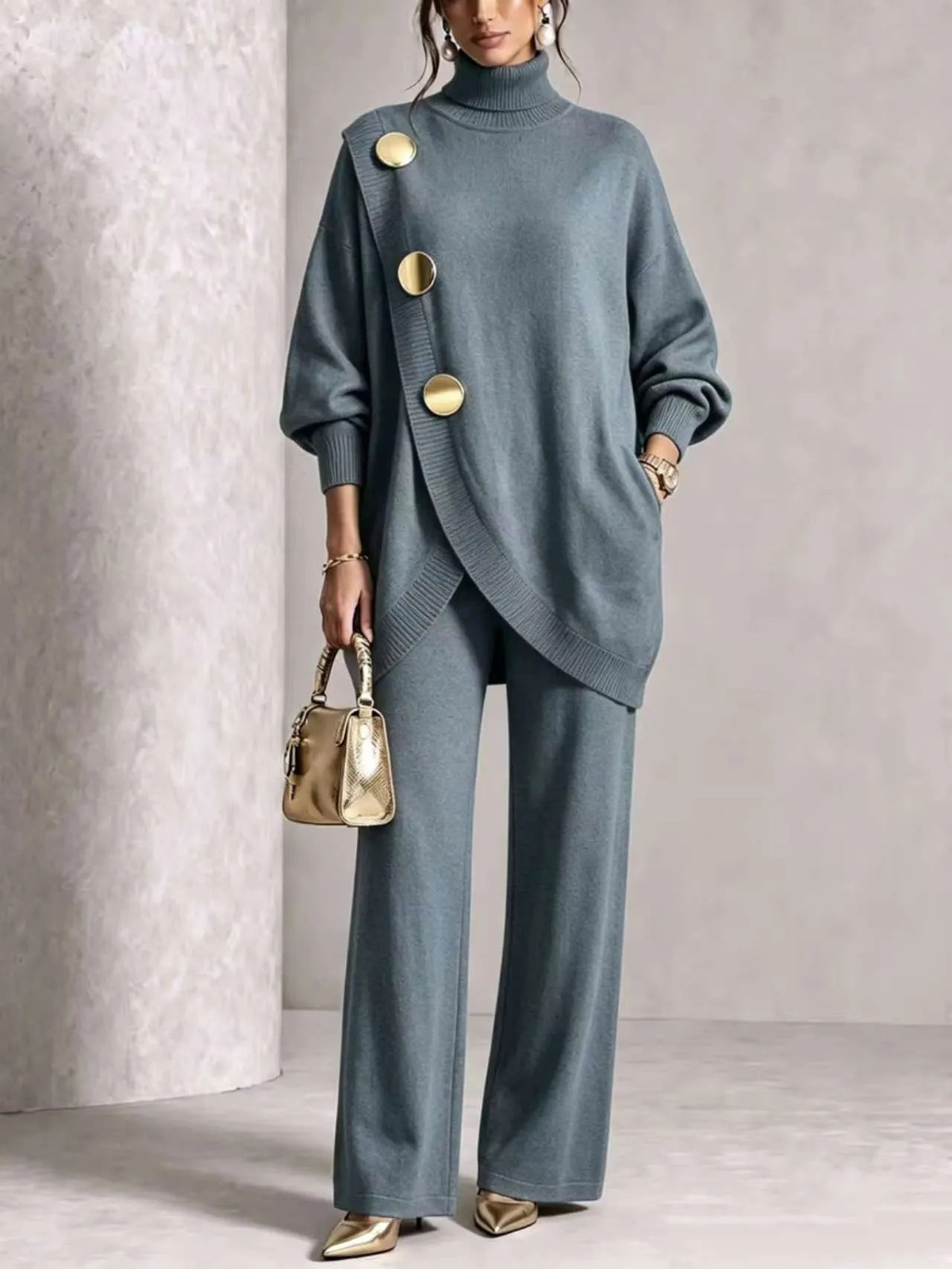 🧶 Cozy Turtleneck, Flattering Wide-Leg Style | Women's 2-Piece Knit Set