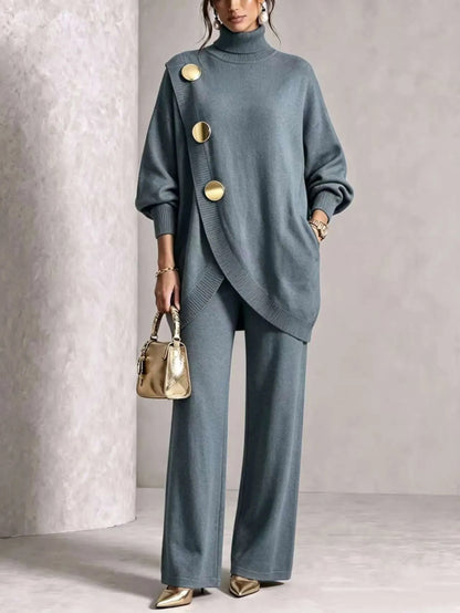 🧶 Cozy Turtleneck, Flattering Wide-Leg Style | Women's 2-Piece Knit Set