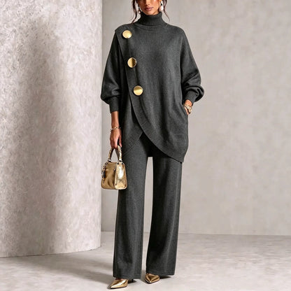 🧶 Cozy Turtleneck, Flattering Wide-Leg Style | Women's 2-Piece Knit Set