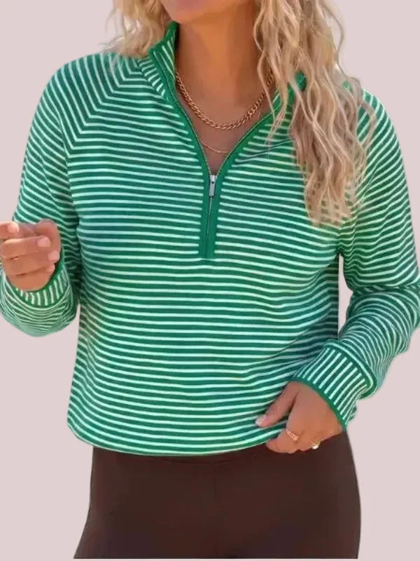 Hot Sale-Women's Striped Half Zip Stand Collar Cropped Pullover