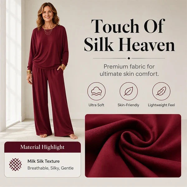 Burgundy two piece set soft silky fabric texture