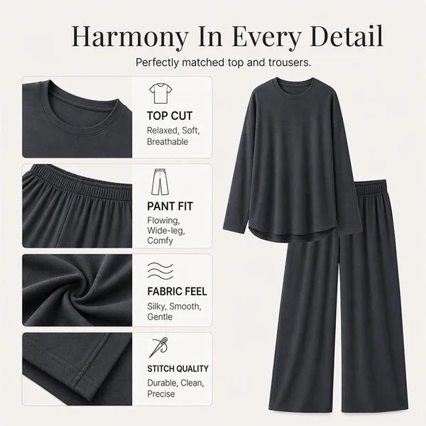 Women's two piece outfit top pants fabric and stitch details