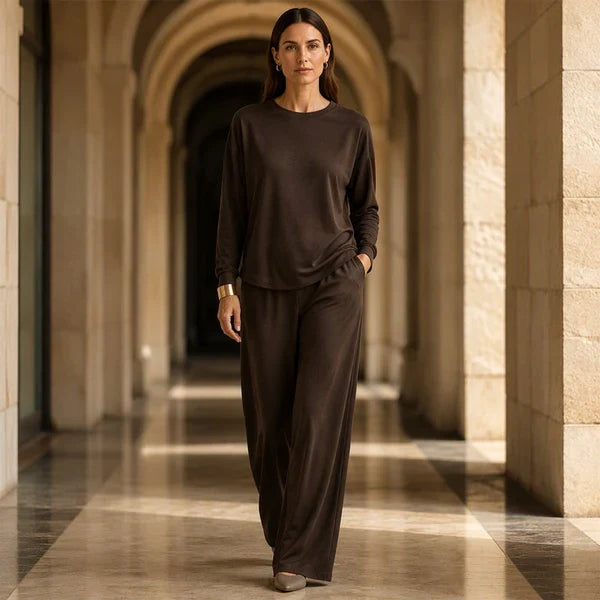 Women's coffee brown elegant two piece outfit