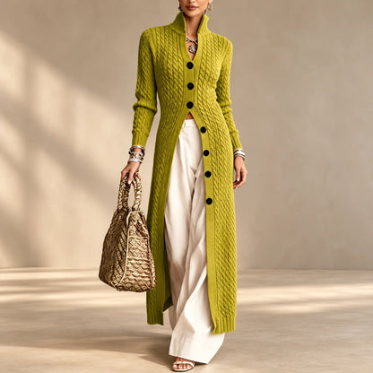 Limited time sale🔥Women's Stand Collar Single Button Cable Knit Long Cardigan