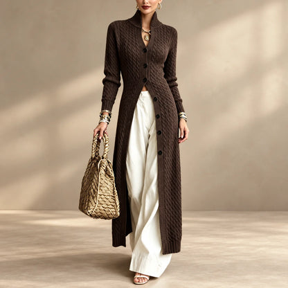 Limited time sale🔥Women's Stand Collar Single Button Cable Knit Long Cardigan