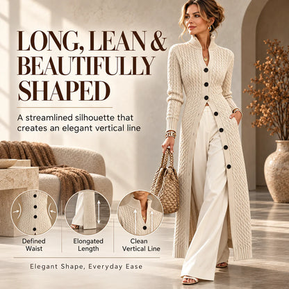 Limited time sale🔥Women's Stand Collar Single Button Cable Knit Long Cardigan