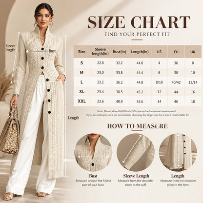 Limited time sale🔥Women's Stand Collar Single Button Cable Knit Long Cardigan
