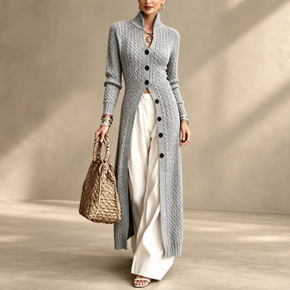 Limited time sale🔥Women's Stand Collar Single Button Cable Knit Long Cardigan