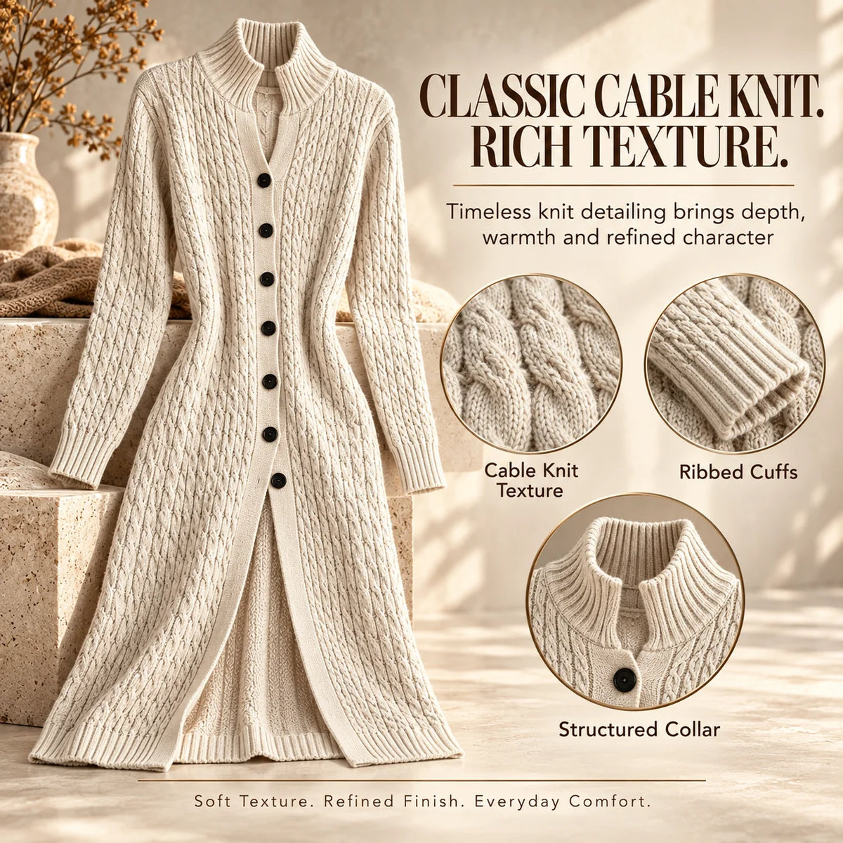 Limited time sale🔥Women's Stand Collar Single Button Cable Knit Long Cardigan