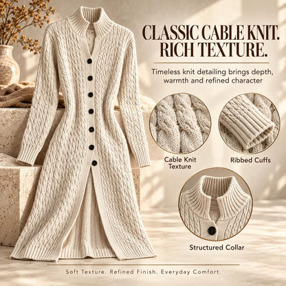 Limited time sale🔥Women's Stand Collar Single Button Cable Knit Long Cardigan