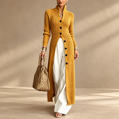 Limited time sale🔥Women's Stand Collar Single Button Cable Knit Long Cardigan