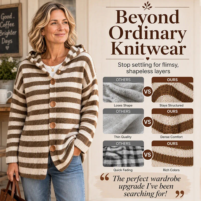 Women's Striped Hooded Knit Cardigan