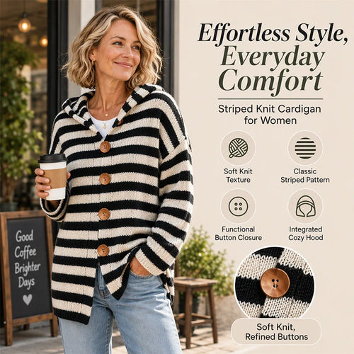 Women's Striped Hooded Knit Cardigan