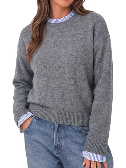 Mock Two-Piece Ruffle Trim Crew Neck Long Sleeve Top