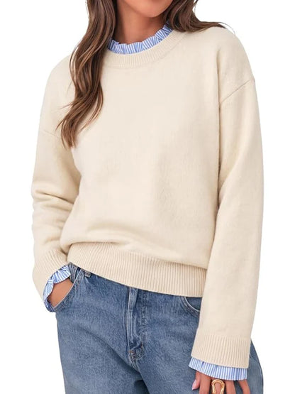 Mock Two-Piece Ruffle Trim Crew Neck Long Sleeve Top