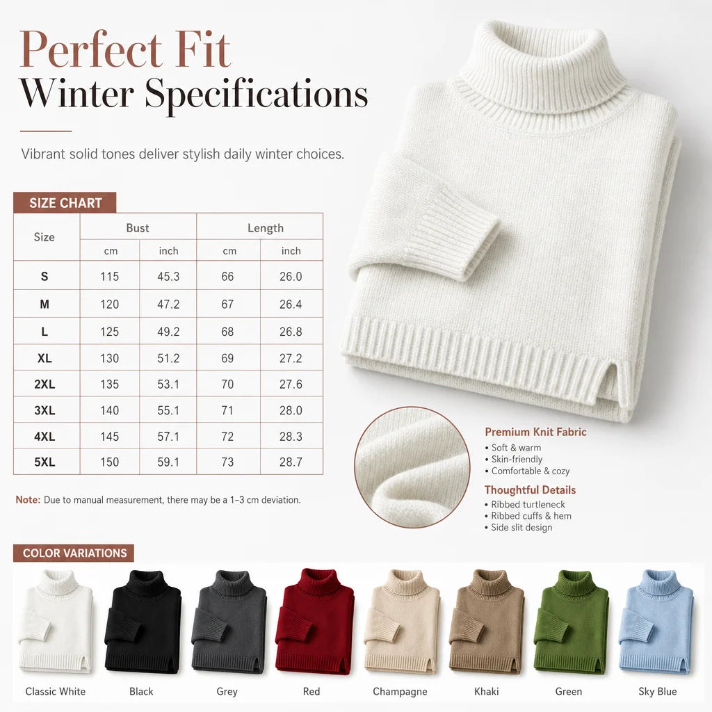🧶 Relaxed Ribbed Fit, Easy Side-Slit Style | Women's Turtleneck Sweater