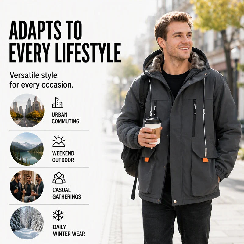 Men's Plush-Lined Hooded Parka Jacket