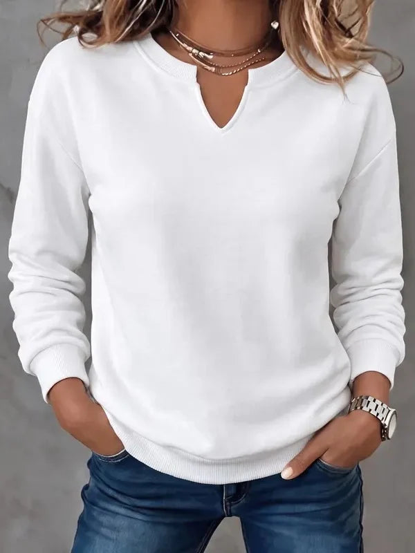 Casual Versatile Solid V Neck Sweatshirt