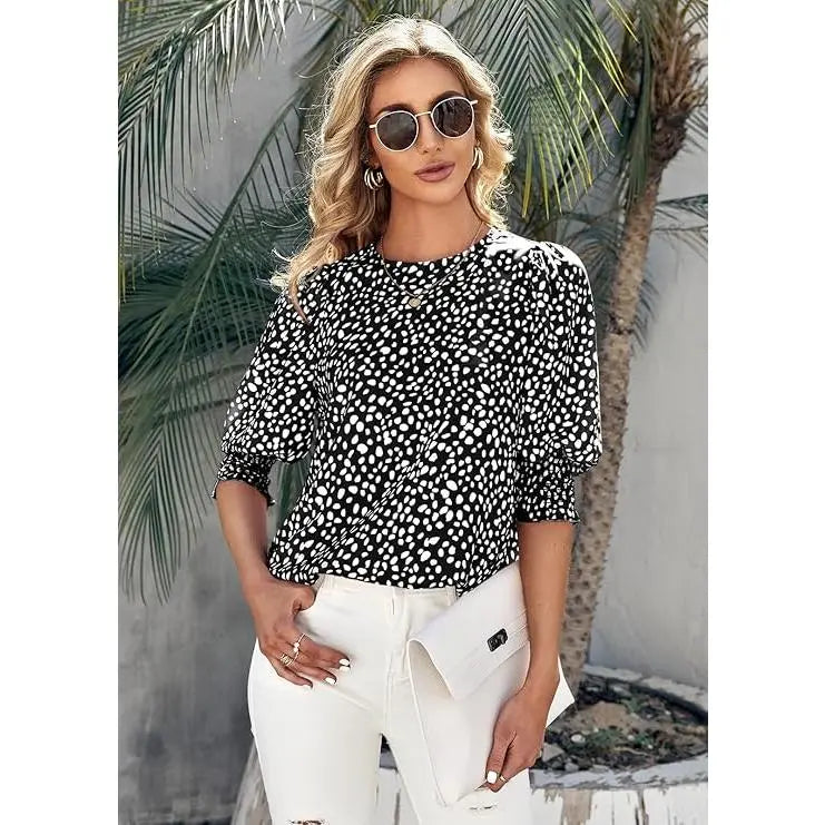 Sunshineoff Women's Polka Dot 3/4 Sleeve Casual Blouse