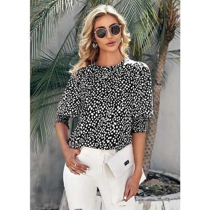 Sunshineoff Women's Polka Dot 3/4 Sleeve Casual Blouse