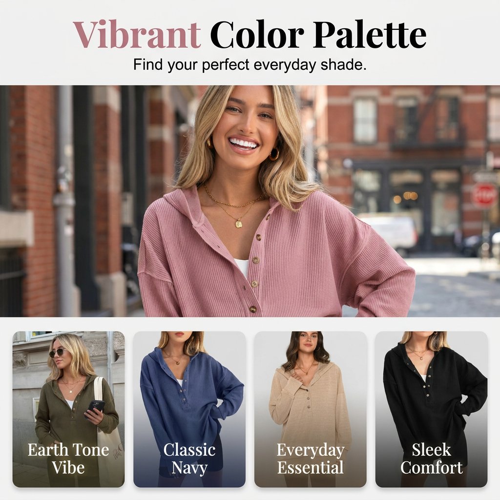 Flash Sale💥Women's Cozy Oversized Long Sleeve Henley Hoodie