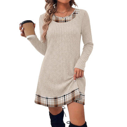 Fashion Fall Dresses for Women 2026 Long Sleeve Sweater Dress Color Block | Side Pockets, Ribbed, Lightweight, Winter Clothing, Loose Fit