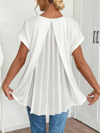 🔥Short-Sleeved Solid Color 100% Cotton  Patchwork T-Shirt