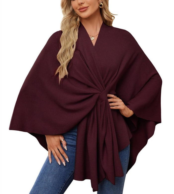 Burgundy elegant soft knit poncho