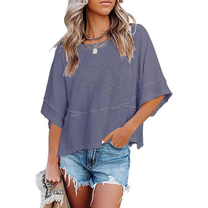 Summer 2026 Best Sellers Women's Summer Casual Crewneck Batwing Half Sleeve T-Shirts Solid Color Loose Fit Cute Basic Flowy Tops Tees Blouses