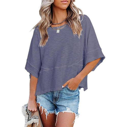 Summer 2026 Best Sellers Women's Summer Casual Crewneck Batwing Half Sleeve T-Shirts Solid Color Loose Fit Cute Basic Flowy Tops Tees Blouses