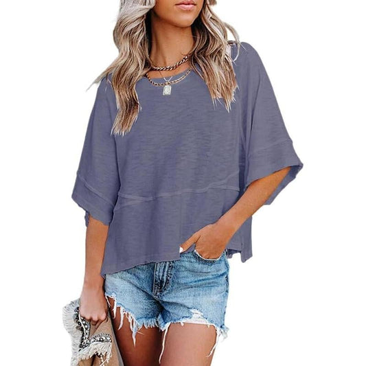 Summer 2026 Best Sellers Women's Summer Casual Crewneck Batwing Half Sleeve T-Shirts Solid Color Loose Fit Cute Basic Flowy Tops Tees Blouses