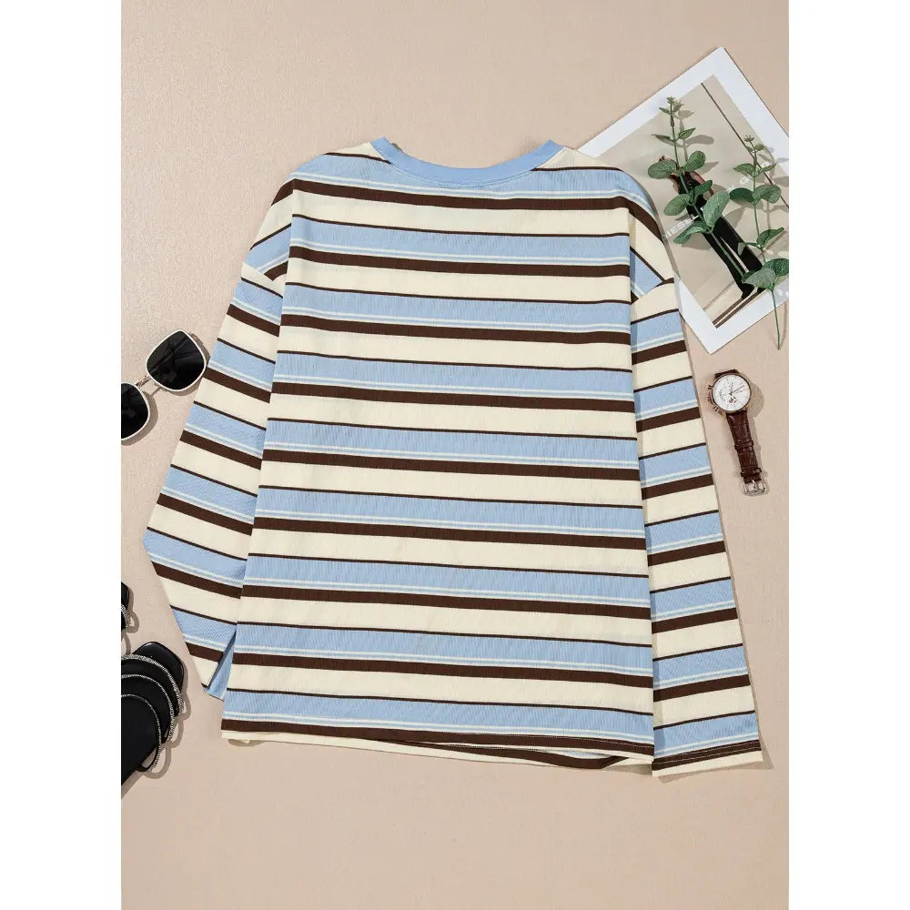 Relaxed Striped Long-Sleeve Knit Top