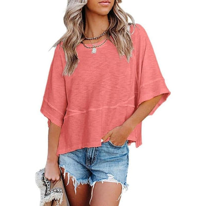 Summer 2026 Best Sellers Women's Summer Casual Crewneck Batwing Half Sleeve T-Shirts Solid Color Loose Fit Cute Basic Flowy Tops Tees Blouses