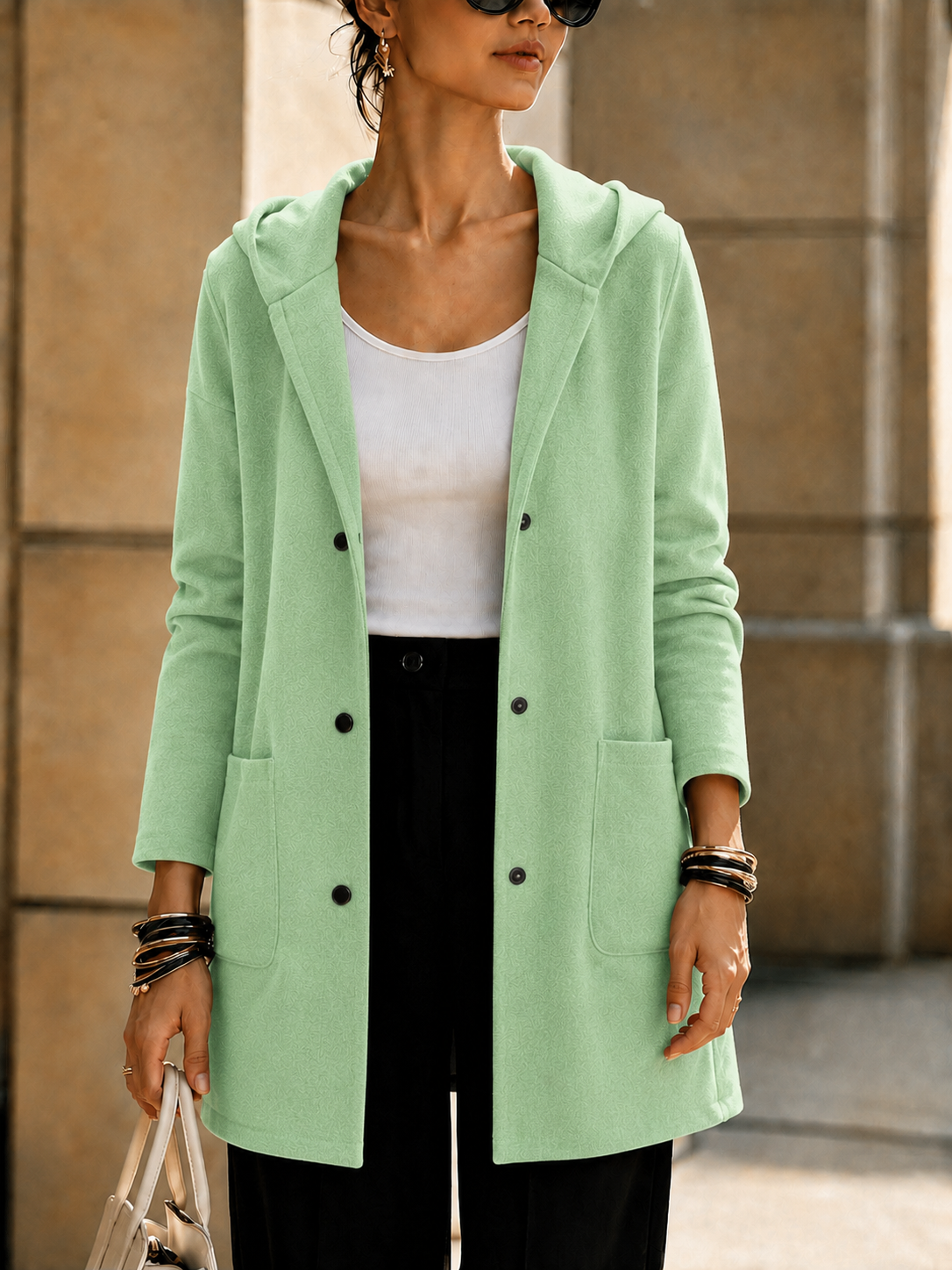 NEW🔥 Women’s Hooded Longline Jacket with Ring Detail