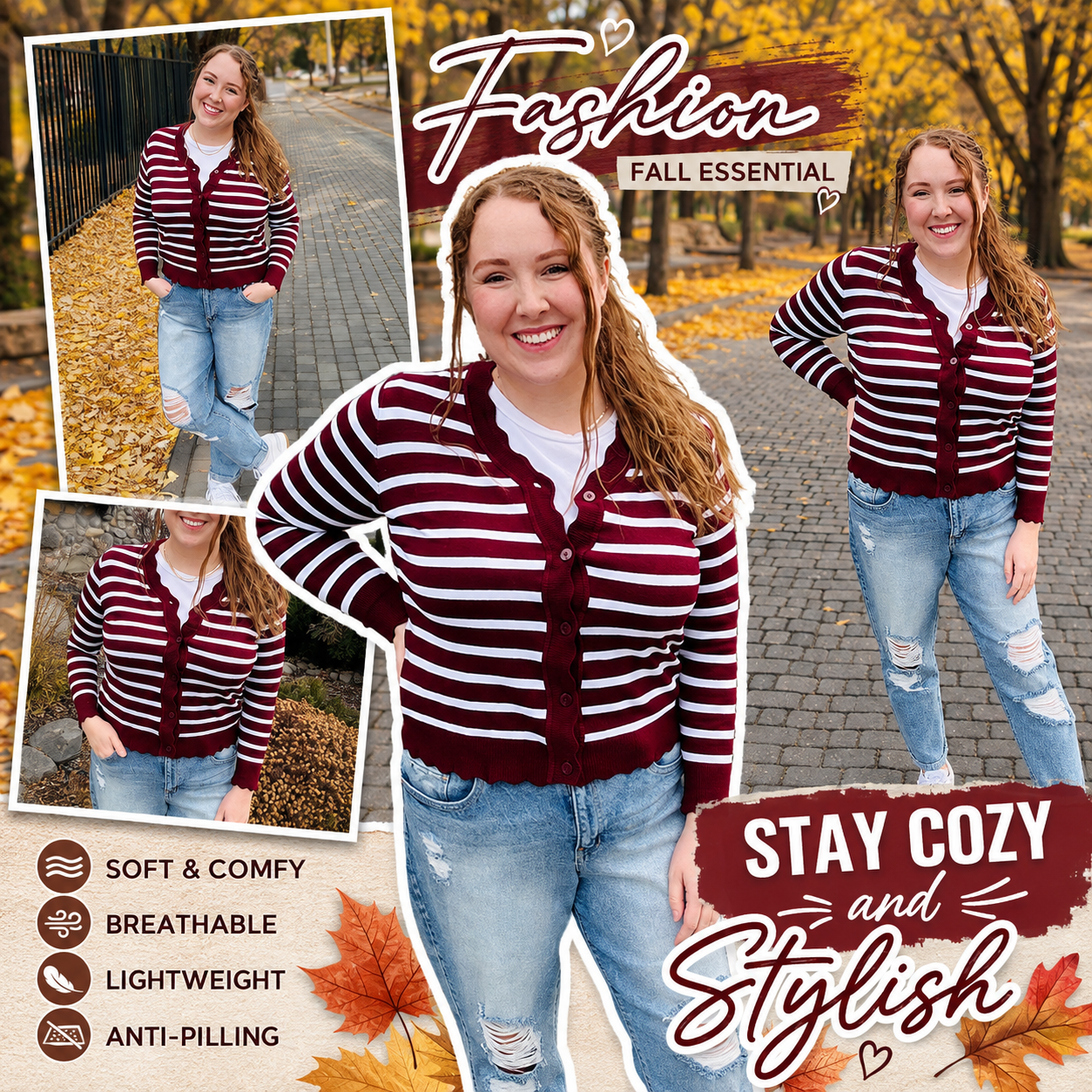 Cardigan Sweaters for Women Lightweight Striped 2026 Fall Outfits