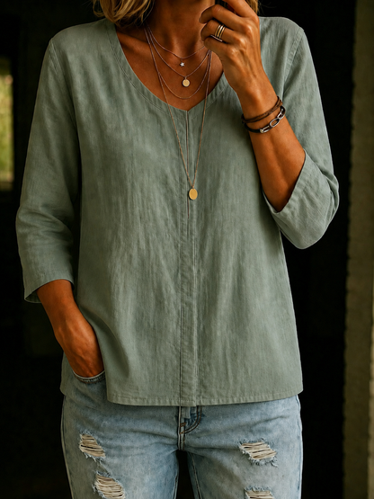 Women's 100% Cotton Split Neck  3/4 Sleeve Shirt