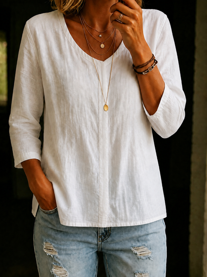 Women's 100% Cotton Split Neck  3/4 Sleeve Shirt