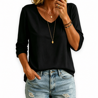 Women's 100% Cotton V Neck  3/4 Sleeve Shirt