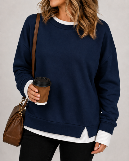 Women's Fake Two Piece Layered Crewneck Sweatshirt